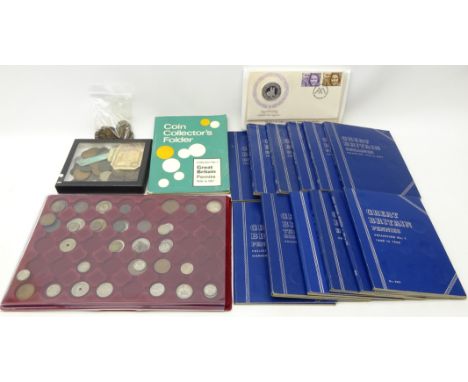 Collection of Great British and World coins including; 'Royal Wedding 14th November 1973 Medallic First Day Cover' containing