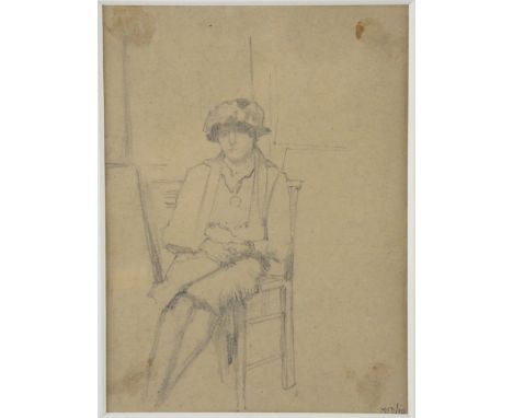Malcolm Drummond  1880 1945 British, Pencil sketch of a seated woman in a hat, With initials and inventory no 10. Provenance 