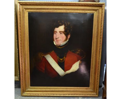 19th century portrait of an officer in red uniform unsigned oil on canvas 75cm x 60cm 