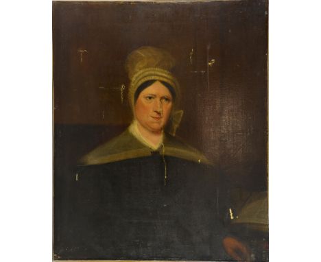 Early 19th century portrait of a lady in a bonnet, unsigned oil on canvas,  76cm x 64cm Provenance: Single owner collection 