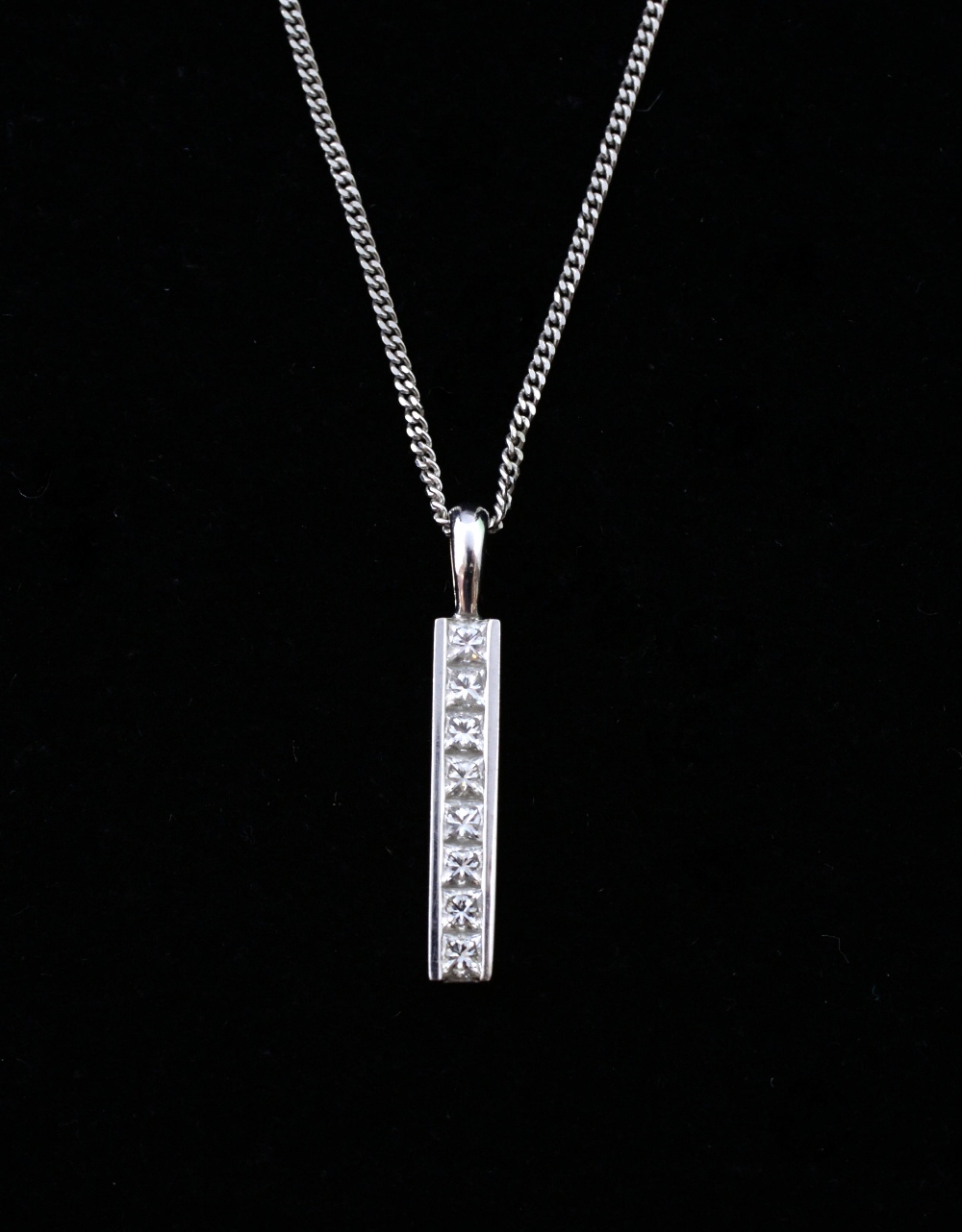 Diamond Bar Pendant Comprising Eight Princess Cut Diamonds In A Lot 9 Diamond Bar Pendant Comprising Eight Princess Cut Diamonds In A Channel