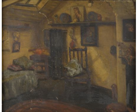 Interior scene  circa 1900  unsigned oil on canvas 49cm x 58cm Provenance; Gifted by Rosemary Tonks 1928-2014, to the vendor 