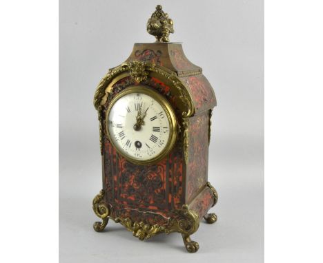 19th century boulle mantel clock, with a single train movement striking on a bell 30cm high 