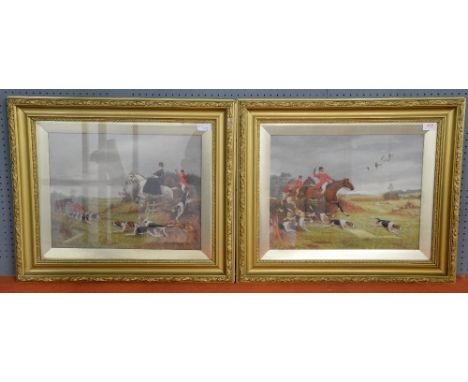 W Brown pair of hunting scenes oil on canvases signed, each 34cm x 43cm Provenance:   Single owner collection