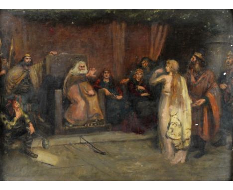 Alma Gogin ( British 1854-1948)  Biblical scene oil on canvas signed and inscribed verso 40cm x59cmProvenance; Gifted by Rose