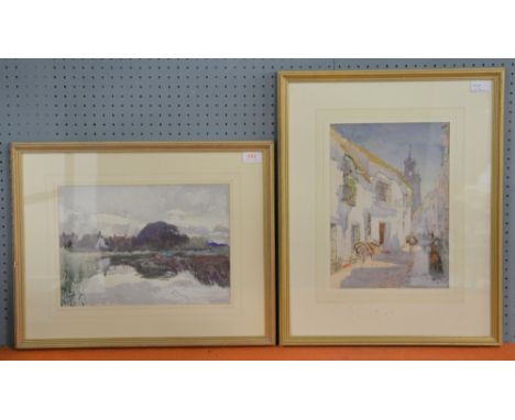 Henry Charles Brewer RI (1866-1943 British, Spanish street scene, Watercolour sketch, 33cm x 24cm and another, Landscape, Wat