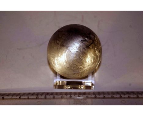 GIBEON METEORITE SPHERE 1.195 kg 7cm DiameterA large cut, polished and etched sphere cut from the Gibeon iron meteorite. The 