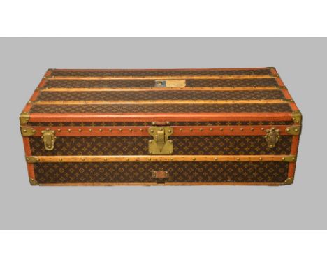 Vintage Louis Vuitton cabin trunk in typical form with monogrammed decoration, label numbered 789569 silk lined interior with