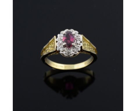 Ruby and diamond dress ring, set in 18 ct yellow and white gold 