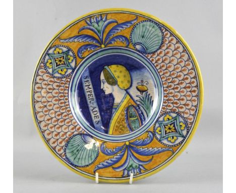 Italian Faience ware plate decorated  female portrait diameter 25cm