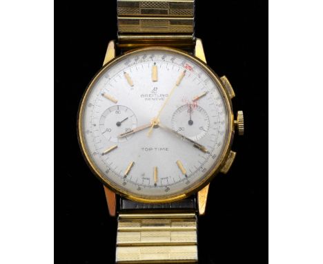 Gentleman's Breitling Top Time gold plated and stainless steel watch, ref 2000, silvered dial with applied gilt faceted baton