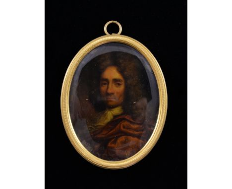 18th/ 19th century portrait miniature of a gentleman in a red cloak 7cm in gilt metal frame 