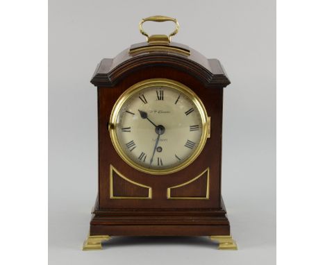 Mahogany cased bracket clock in George III style, single train movement, white enamelled dial signed W. M Christie, London. H