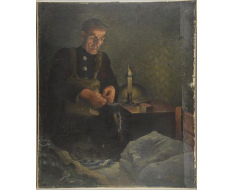 Ralph Young (20th century British) portrait of an air raid warden signed and dated 1942, oil on canvas 70cm x 67cm Provenance