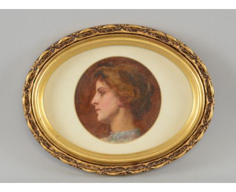 Reginald E Arnold oil sketch on paper head study of artist's wife 10cm diameter