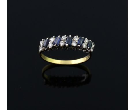 Sapphire and diamond half eternity ring, mounted in 18 ct yellow gold 