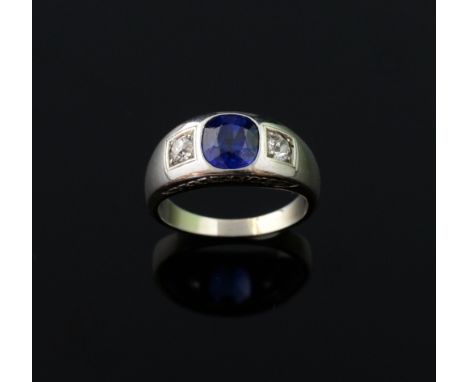 Early 20th C synthetic sapphire and diamond ring, in 18ct white gold 