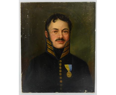 Portrait of a continental military officer,  unsigned, oil on board. 60cm x 48cm Provenance: Single owner collection