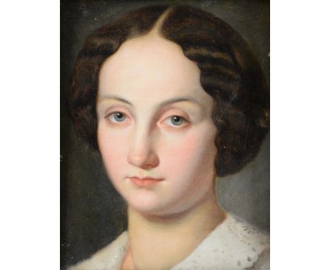 19th century portrait of a young woman unsigned oil on card  27cm x 20cm Provenance:   Single owner collection 