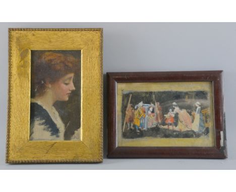 Alma Gogin portrait of a young women monogrammed oil on canvas signed and inscribed verso   20cm x 10cm  and sketch of a carr