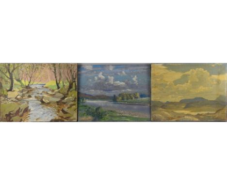 Landscape 20th century English school, unsigned oil on canvas  36cm x 46cm and two other landscapes each 36cm x 46cm Provenan