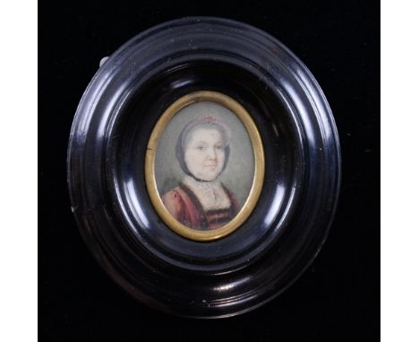 19th century miniature portrait of an old lady 3.5 cm in ebonised frame 
