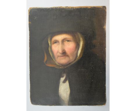 18th century English School, portrait of an old woman, not framed or on stretcher. 46cm x 36cm