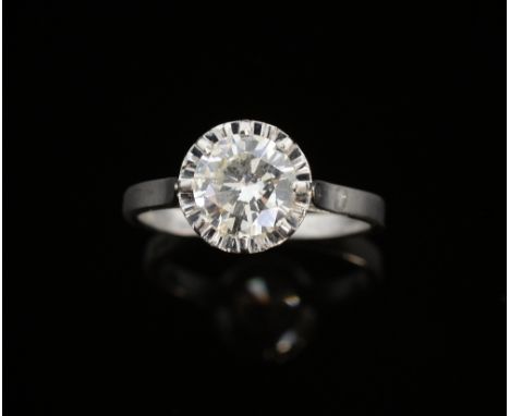 Single stone diamond ring, round brilliant cut diamond weighing approximately 1.30 carats in a claw illusion setting. mounted