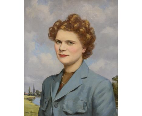 Nesta Warren, Portrait of a young woman, Possibly a self portrait. Oil on canvas, Signed and dated 1947. 60 x 50cm