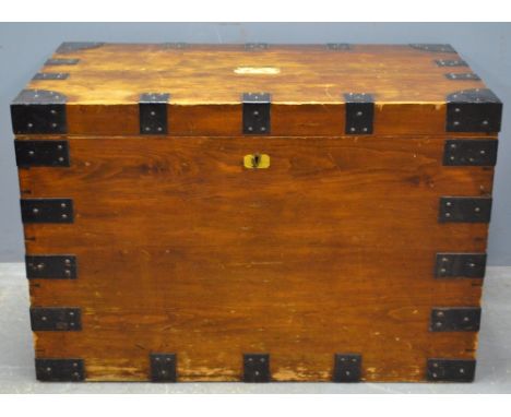 19th century mahogany and metal bound silver trunk 50cm x 82cm x 42cm 