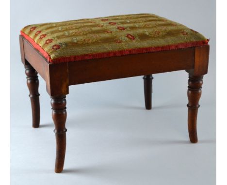 George III mahogany foot stool on turned legs,  37cm wide 
