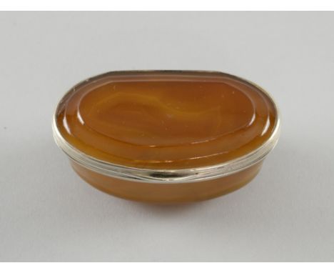 18th century agate snuff box of trough form, unmarked white metal mounts, 8cmProvenance:  Provenance:  Purchased from Brian R