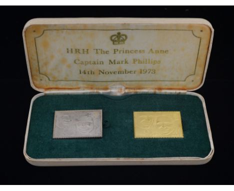 The Royal wedding Stamp Replicas- HRH, The Princess Anne and Captain Mark Phillips 14th November 1973,  22ct replica stamp an