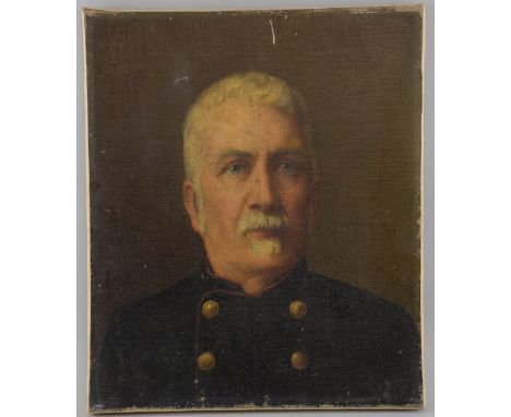Portrait of an officer, unsigned oil on canvas, monogrammed F, dated 1902.  34cm x 28cm. Provenance: Single owner collection 