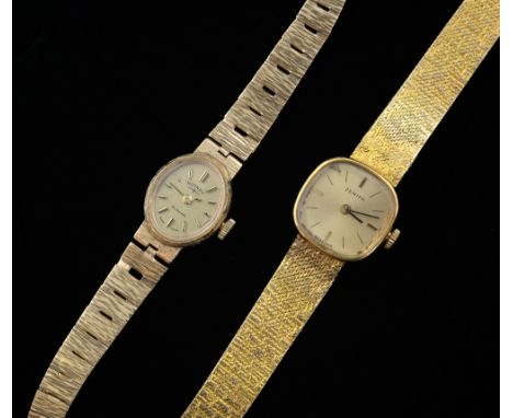 Two Ladies watches, Ladies' Zenith  yellow gold bracelet watch, square dial, with a textured gold bracelet in 9ct gold and a 