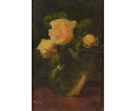 Still life of roses unsigned oil on board 26cm x 17cm Provenance; Gifted by Rosemary Tonks 1928-2014, to the vendor when she 