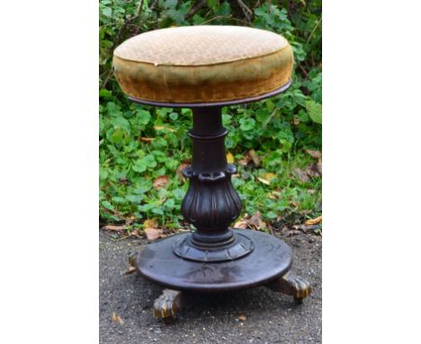 19th century mahogany adjustable piano stool, diameter 35cm 