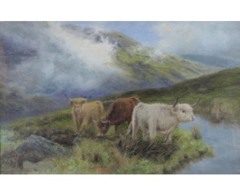 C Graham - Cattle in a landscape, oil on board 47cm x 73cm