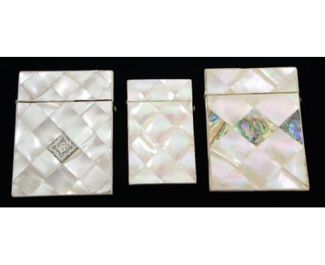 19th century mother of pearl card case with silver mount and two others