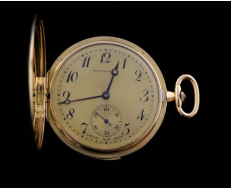 A rare Tiffany & Co pocket watch, gold hunter minute repeater pocket watch, 18 carat gold,  Circa 1920's,  gilt matt dial, Ar