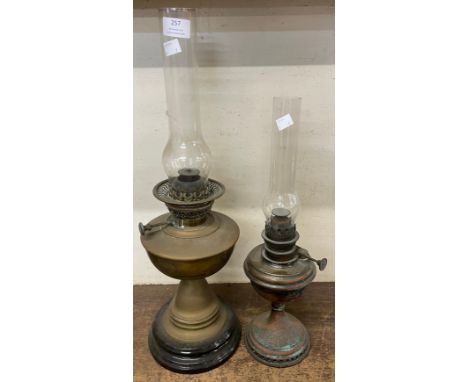Two vintage brass oil lamps 