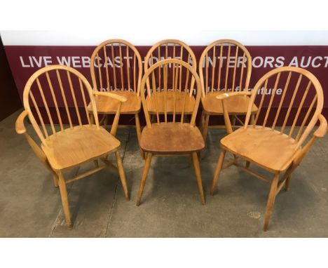 A set of six Ercol Blonde elm and beech Windsor chairs 