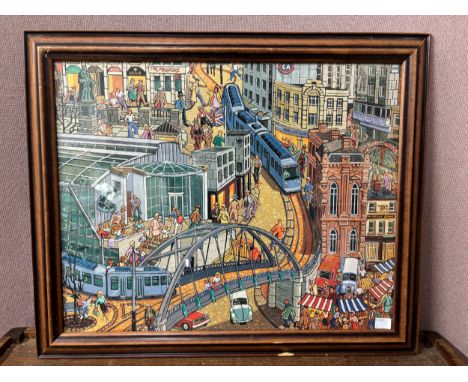 A Manchester Express Trams print, given to senior staff members to commemorate the opening of the tram system, framed