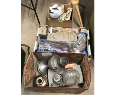 Assorted vintage oil lamps and parts 