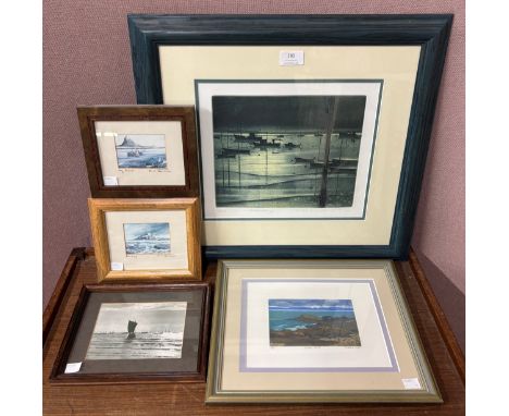Elizabeth Morris Limited edition signed print, Moorings, 60/100, Joanna Irvin limited edition etching/aquatint, Island Shore,