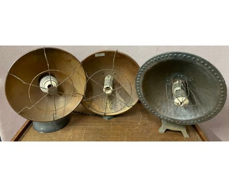 Three vintage cast iron and copper heaters 