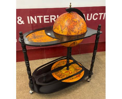 An Italian style terrestrial globe cocktail cabinet/trolley 