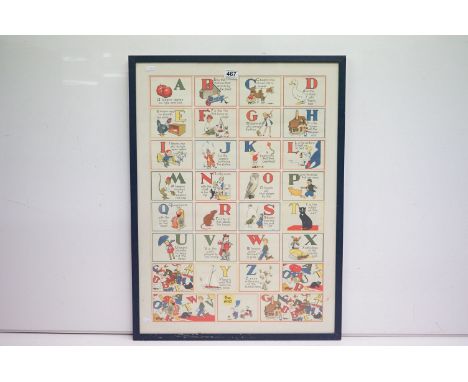 Vintage alphabet ABC educational poster, 69.5 x 48.5cm, framed and glazed 