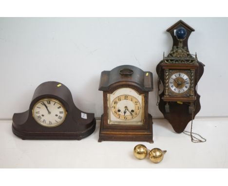 Three vintage clocks to include a Dutch wall clock and mantel clocks 