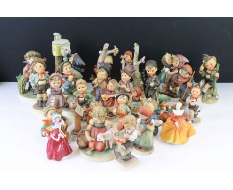 Approx 25 Goebel Hummel figures and two miniature Royal Doulton ladies 